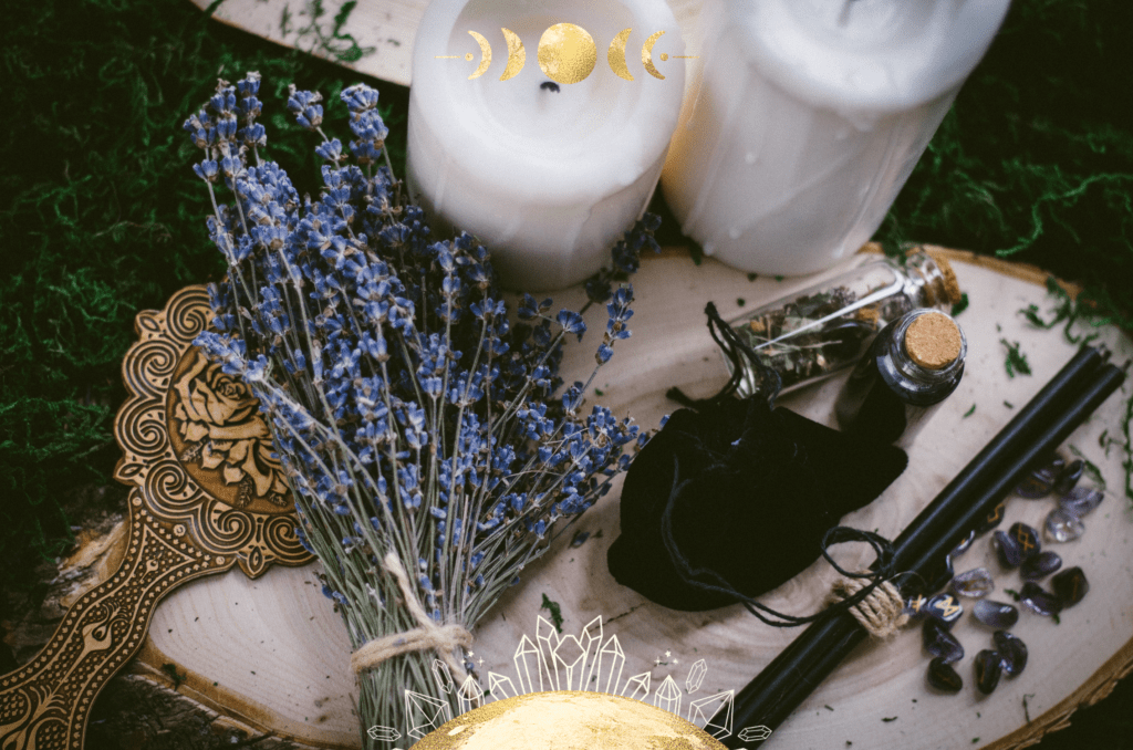 Photo of lavender and white candles