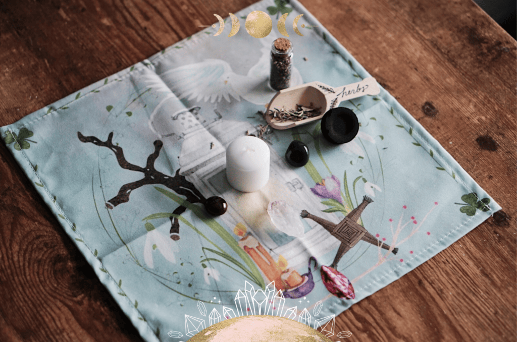 Imbolc Altar Cloth and Crystal Set